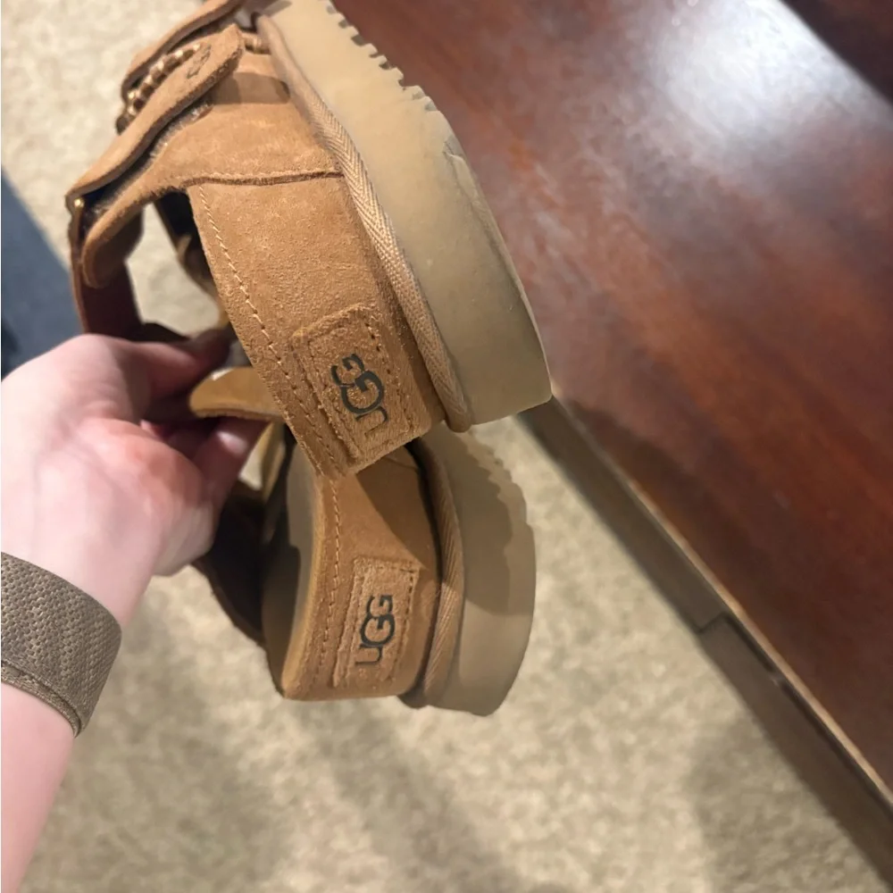 UGG Women's Goldenstar Suede Double-Strap Slide Sandals in Chestnut - Picture 8 of 8